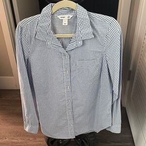 Old Navy Blue and White Checkered Button Down Shirt